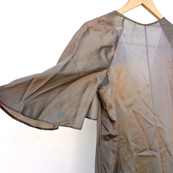 Creatures of Comfort Flutter Sleeve Maxi Dress Satin Metallic Silver 2 Cupro - Picture 8 of 11